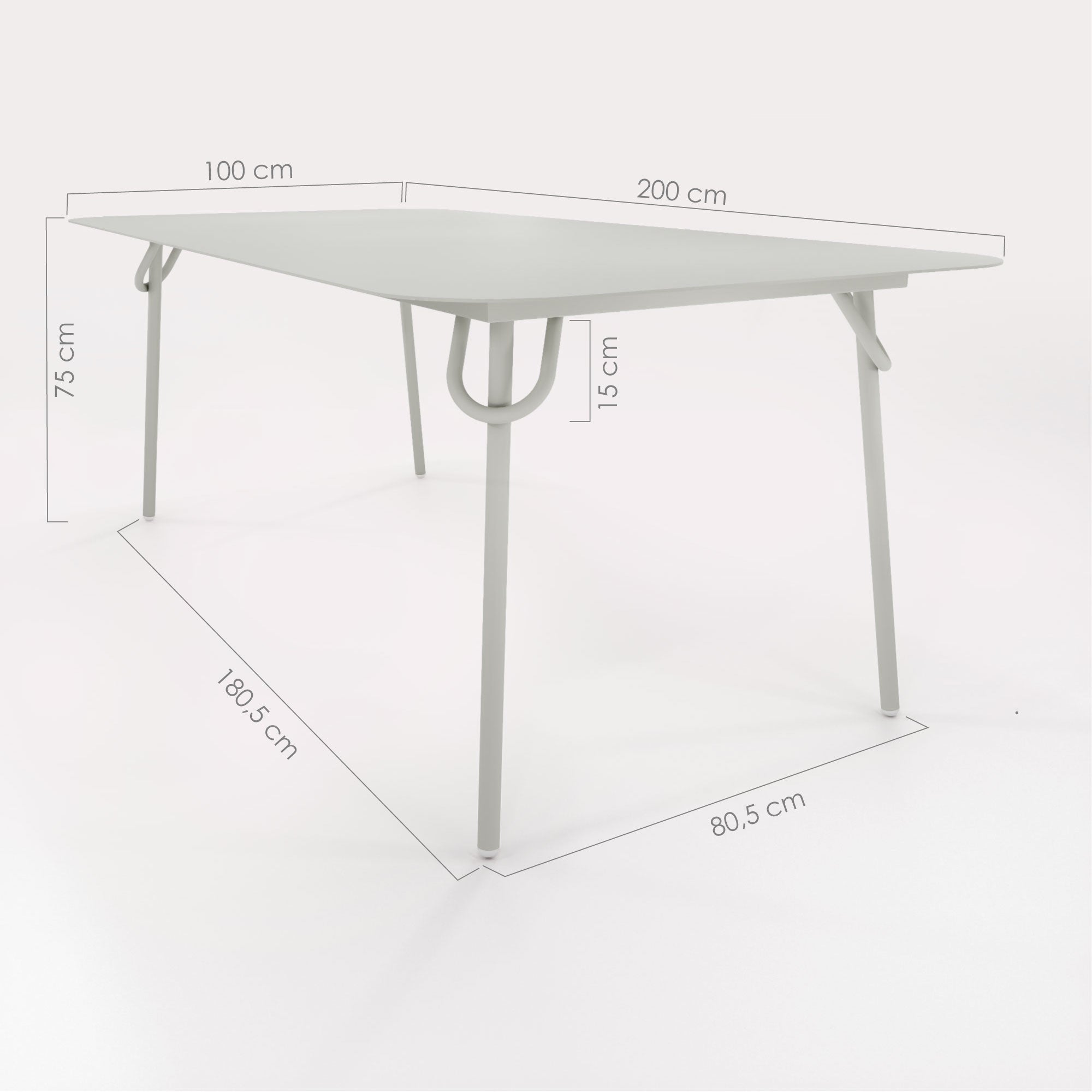 Schéma Technique Table Swim 200x100cm - H75cm - bibelo